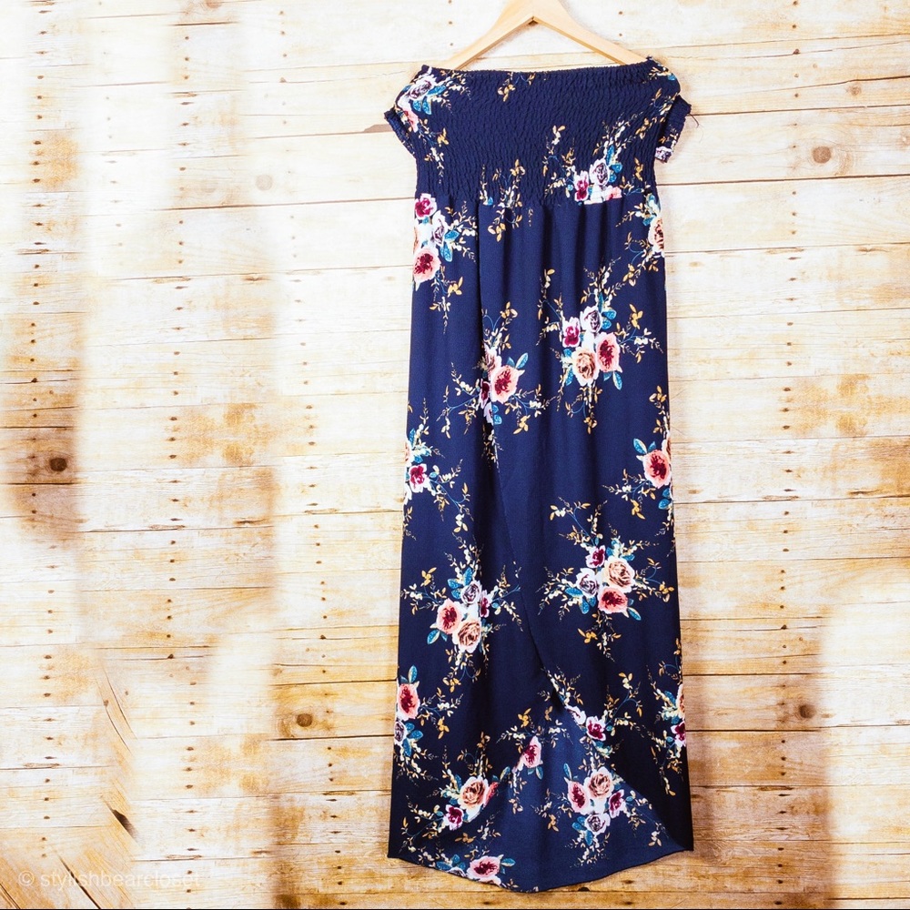 High Low Maxi Dress Navy/Multicolor Floral - Picture 3 of 3